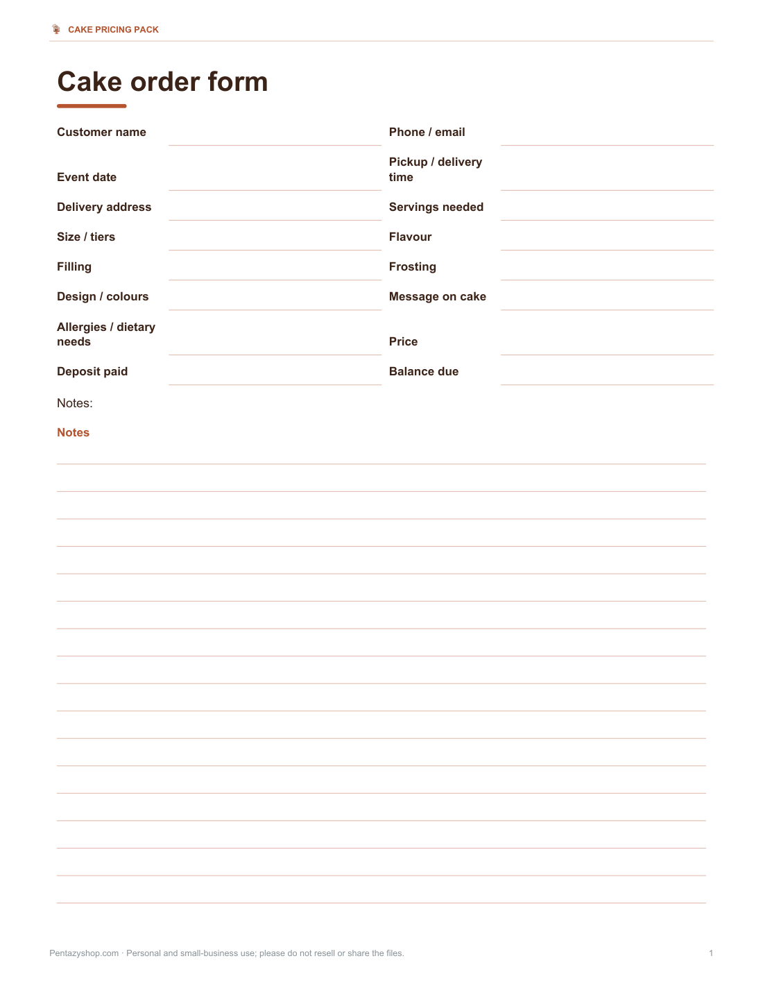 Preview of the first page of Order form (PDF/DOCX)